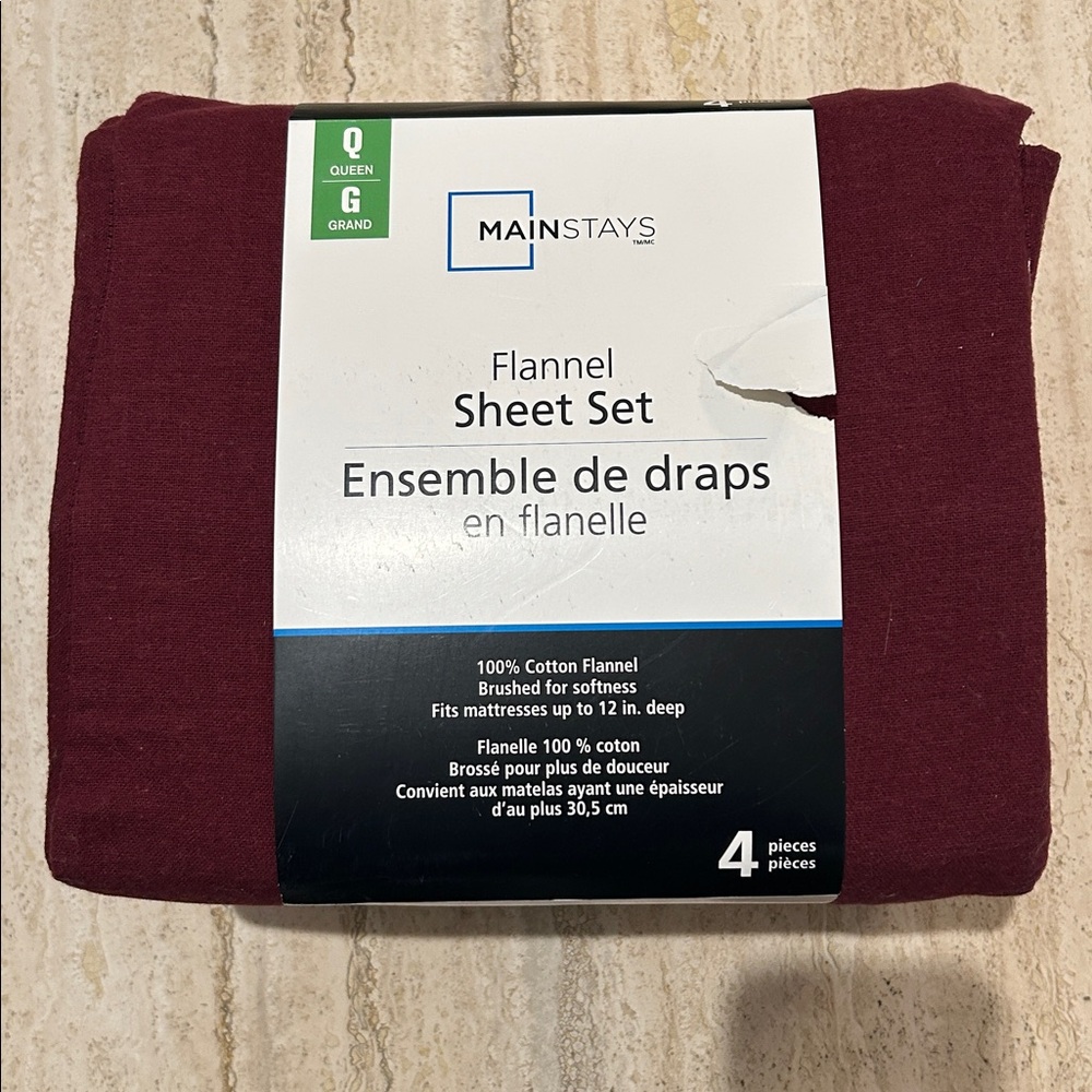 NEW 🆕 Mainstays 100% Cotton Flannel Sheet 4-piece Set Queen size